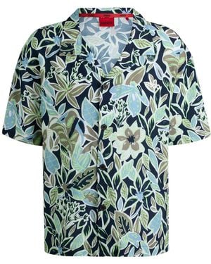 HUGO Relaxed-Fit Strandhemd Mit Allover-Print - Grün