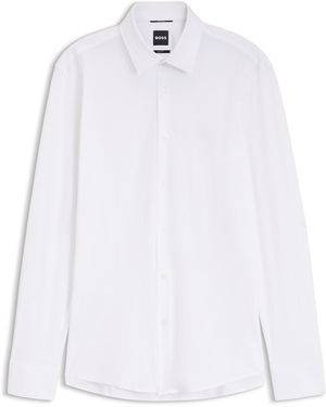 BOSS Slim-Fit Overhemd Van Hoogwaardige Stretchjersey - Wit