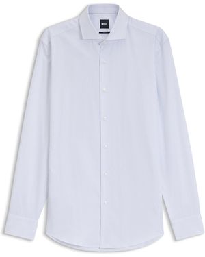 BOSS Slim-Fit Overhemd Van Gestructureerde Katoenen Keperstof - Wit
