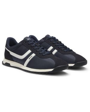 BOSS Low-Top Trainers With Faux-Leather Trims - Blue