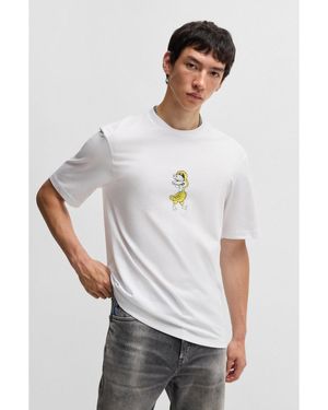 HUGO Cotton-Jersey T-Shirt With Animal Graphic - White