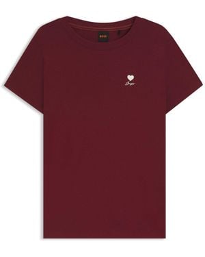 BOSS Cotton-Jersey T-Shirt With Chest Artwork - Purple