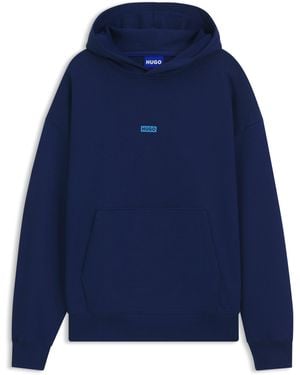 HUGO Sweat À Capuche Loose En Molleton De Coton Avec Détails Logotés - Bleu