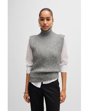 BOSS Sleeveless Knitted Top With Mock Neckline - Gray