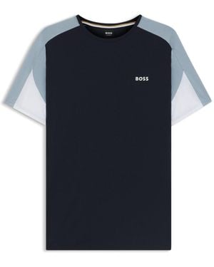 BOSS Cotton-Blend Pyjama T-Shirt With Contrast Panels - Blue