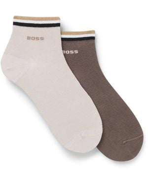 BOSS Two-Pack Of Short Socks With Signature-Stripe Cuffs - Grey