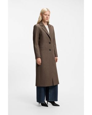 HUGO Relaxed-Fit Formal Coat With Monogram Rivet - Brown