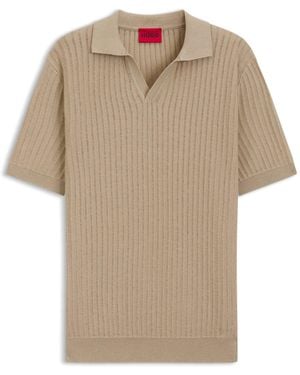 HUGO Johnny-Collar Knit Polo - Natural