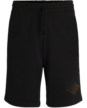 HUGO Shorts Met Logostiksel Van Katoenen Badstof - Zwart