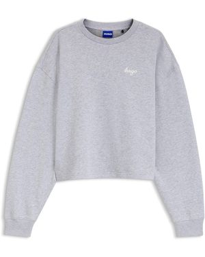 HUGO Sudadera Relaxed Fit De Algodón Con Logo Caligrafiado - Blanco