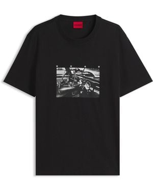HUGO Relaxed-Fit T-Shirt Van Katoen Met Grafische Print - Zwart