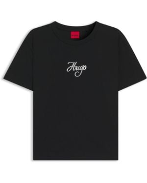 HUGO T-Shirt En Jersey De Coton Avec Détails À Imprimé Brillant - Noir