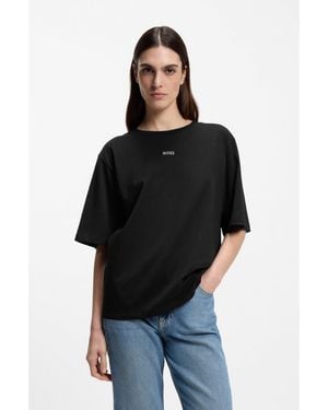 BOSS Oversized-Fit Cotton T-Shirt With Puff-Print Logo - Black