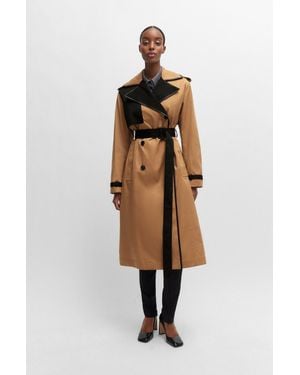 BOSS Water-repellent Trench Coat With Contrast Details - Natural