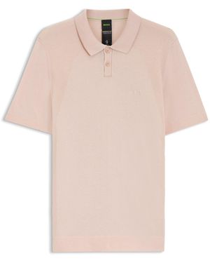 BOSS Cotton-Blend Knit Polo With Bodymapping Structure - Pink