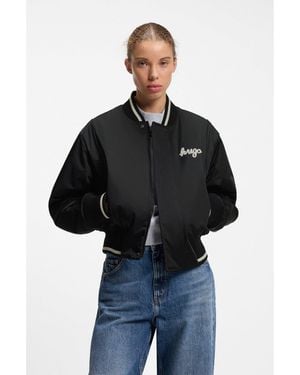 HUGO Satin Varsity Bomber Jacket With Padded Comfort - Black