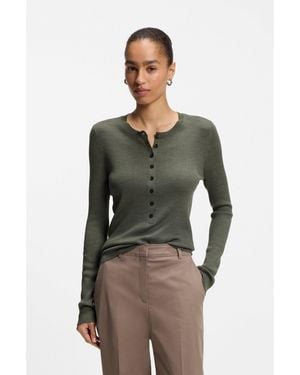 BOSS Merino-Wool Jumper With Henley Neckline - Green