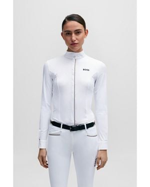 BOSS Equestrian Show Blouse With Signature-Stripe Piping - White