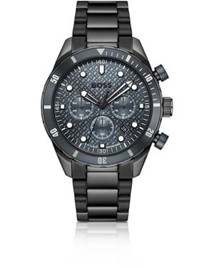 BOSS Chronomatix-Plated Watch With Monogram-Textured Dial - Black