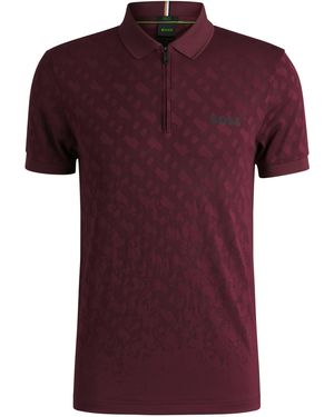 BOSS Actieve, Sneldrogende Polo Met Monogramjacquard In Kleurverloop - Rood