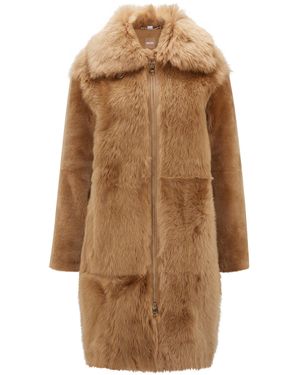 BOSS Shearling Coat With Zip-up Closure - Natural