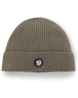 BOSS Wool-Cashmere Beanie Hat With Double B Monogram - Brown