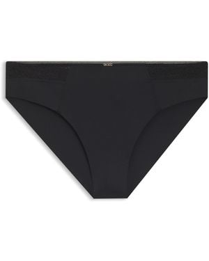 BOSS Slip Mit Niedriger Bundhöhe, Goldfarbener Plakette Und Monogramm-Spitze - Schwarz