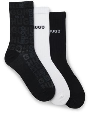 HUGO Set Van Drie Paar Korte Logosokken Van Katoenmix - Zwart