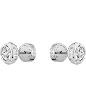 BOSS Tone Stud Earrings With Crystal Core - White