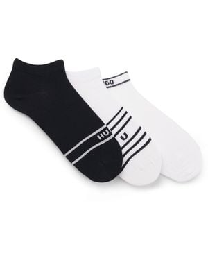 HUGO Three-Pack Sneaker Socks With Stripe Details - Black