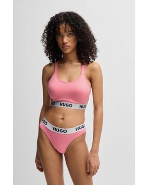 HUGO Stretch-Cotton Thong With Logo Waistband - Pink