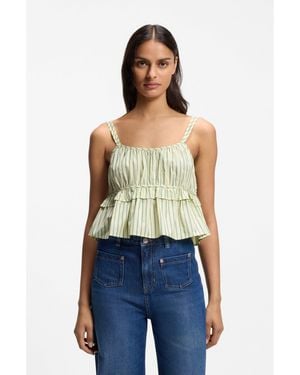BOSS Cotton-Poplin Top With Vertical Stripe - Blue