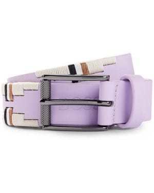 BOSS Equestrian Polo Belt With Embroidered Pattern - Purple