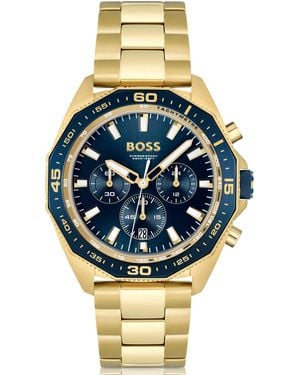 BOSS Dial Chronograph Watch With Geometric Bezel - Metallic