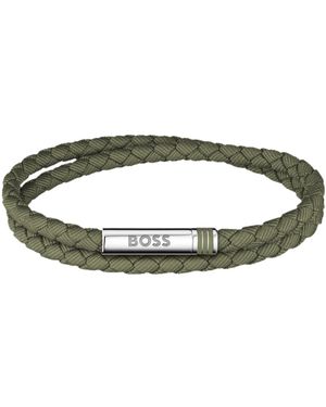 BOSS Bracelet Double Tour Tressé Avec Fermeture Logotée - Vert