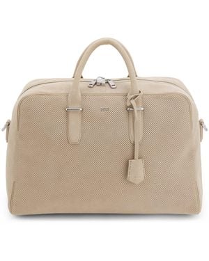 BOSS Perforated-Suede Holdall With Metallic Logo Lettering - Natural
