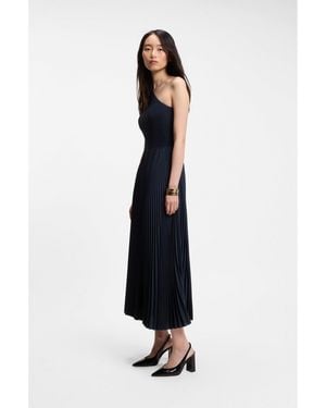 BOSS Rib-Knit One-Shoulder Dress With Plissé Skirt - Blue