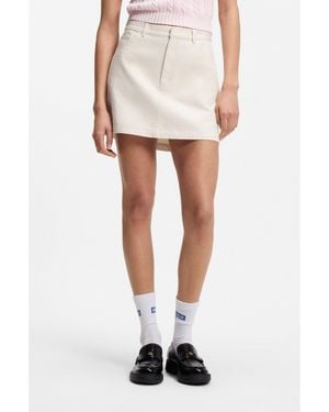 HUGO Cotton-Twill Mini Skirt With Happy Logo - White