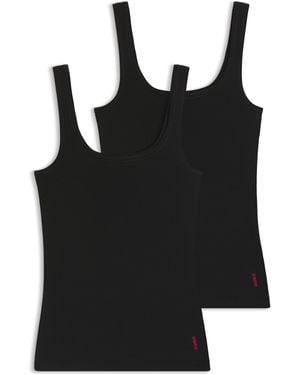 HUGO Two-pack Of Stretch-cotton Vests With Vertical Logos - Black