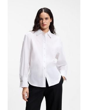 HUGO Relaxed-Fit Cotton Blouse With Stacked-Logo Cuff Buttons - White