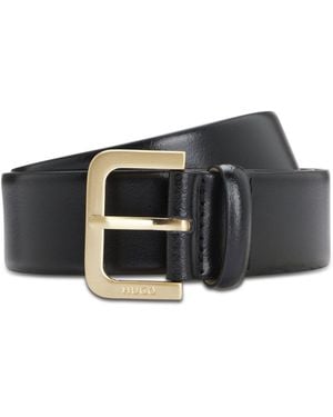 HUGO Leather Belt With Logo-Engraved Buckle - Black