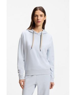 BOSS Logo Hoodie With Signature-Stripe Cords - Blue