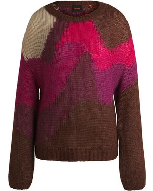 BOSS Strickpullover Mit Landschaftlich Inspiriertem Muster - Rot