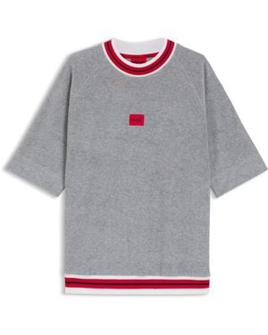 HUGO Sweater Met Korte Mouwen En Contrastdetails - Grijs