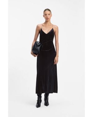 HUGO Velvet Maxi Dress With Chain Neckholder Straps - Black