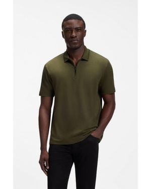 BOSS Zip-Placket Piqué Polo Shirt - Green