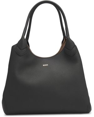 BOSS Tote Bag Aus Genarbtem Leder Mit Logo-Schriftzug - Schwarz