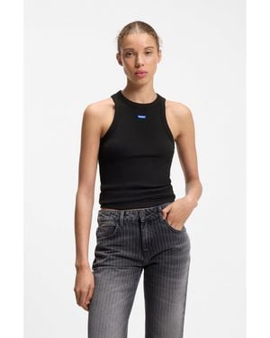 HUGO Stretch-Cotton Tank Top With Logo Label - Black