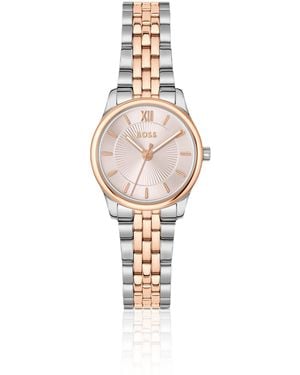 BOSS Elegante Zweifarbige Uhr Mit Rosafarbenem Zifferblatt Im Sonnenschliff - Mettallic