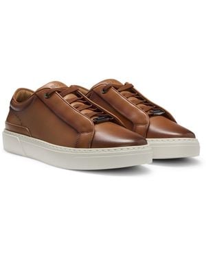 BOSS Gary Leather Sneakers With Hidden Laces - Brown